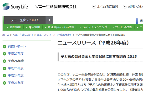 子どもの教育資金と学資保険に関する調査 2015 | ソニー生命保険