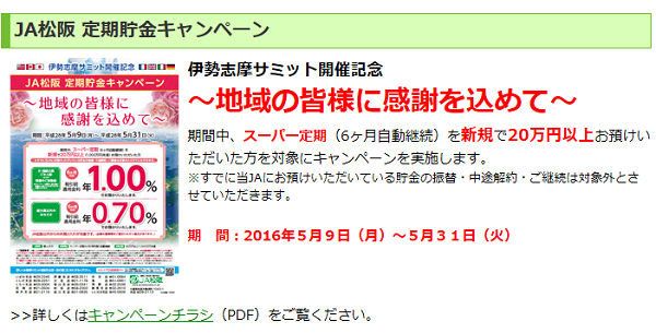 JA松阪 定期貯金キャンペーン