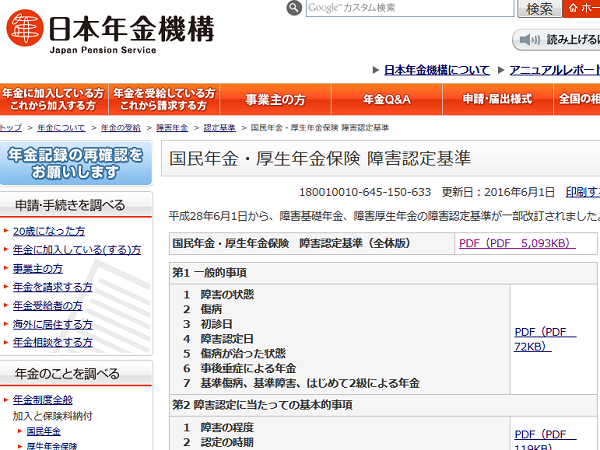国民年金・厚生年金保険 障害認定基準｜日本年金機構