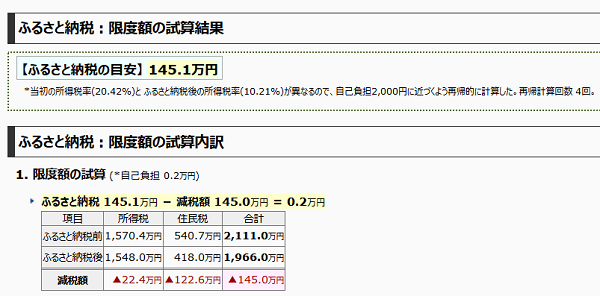 ふるさと納税の控除限度額計算ソフト