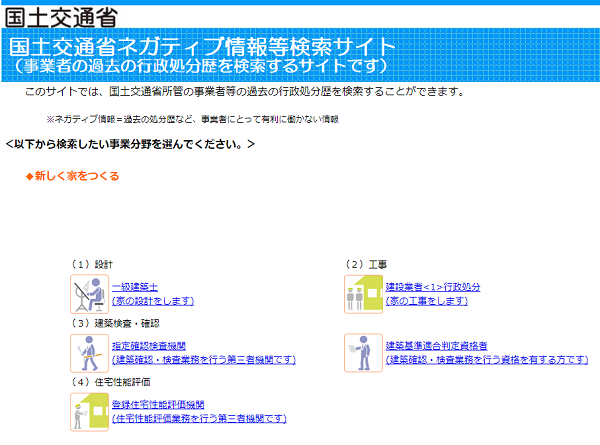 国土交通省ネガティブ情報等検索システム