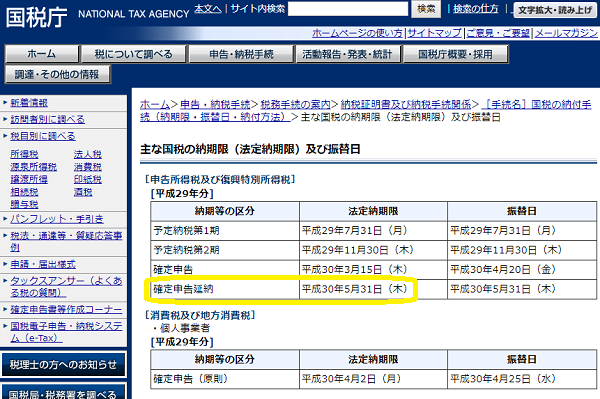 主な国税の納期限（法定納期限）及び振替日｜国税庁