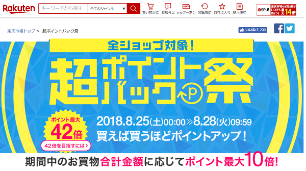 楽天 超ポイントバック祭