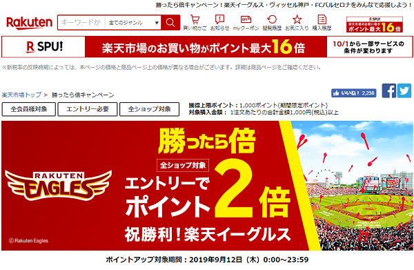 楽天市場：勝ったら倍キャンペーン