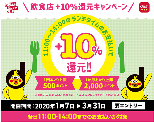 飲食店 d払い＋10％還元キャンペーン｜ドコモ