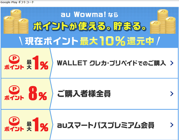 Google Play ギフトコード | au Wowma!