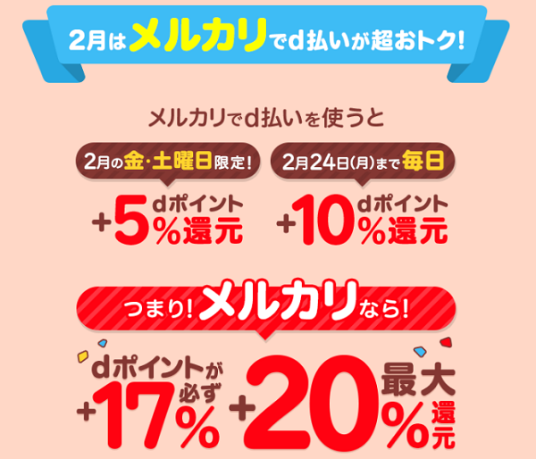 【2月d曜日限定！】毎週金・土曜日はメルカリなら＋5％還元！ | d払い