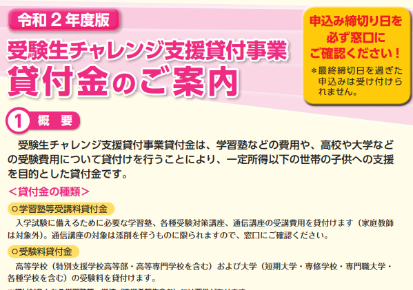 受験生チャレンジ支援貸付事業等の貸付事業（東京都）