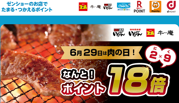 肉の日ポイント18倍キャンペーン | 熟成焼肉いちばん | キャンペーン | ゼンショーのお店でたまる・つかえるポイント