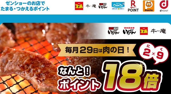 毎月29日は肉の日ポイント18倍キャンペーン　 | 熟成焼肉いちばん | キャンペーン | ゼンショーのお店でたまる・つかえるポイント
