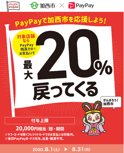 がんばれ加西！コロナに負けるな！最大20％あげちゃうキャンペーン｜PayPay