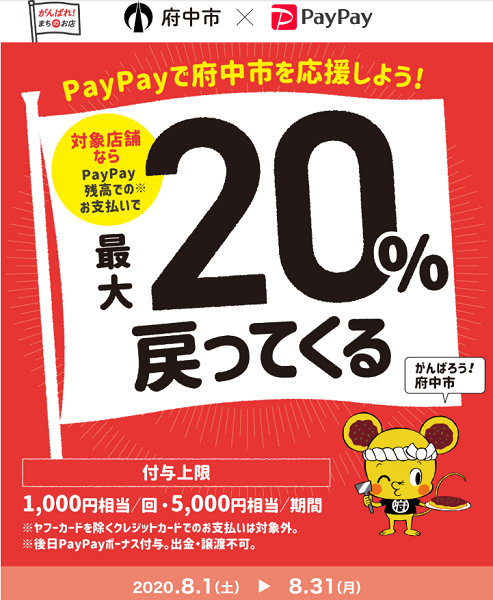 アツいぞ府中！広島県府中市で最大20％戻ってくるキャンペーン｜PayPay