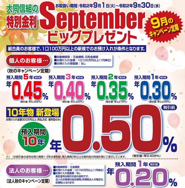 Septemberビッグプレゼント｜大同信用組合