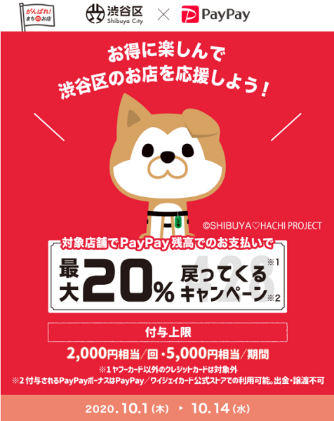 お得に楽しんで渋谷区のお店を応援しよう！最大20％戻ってくるキャンペーン｜PayPay