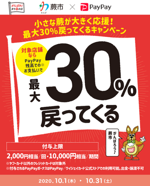 小さな蕨が大きく応援！最大30％戻ってくるキャンペーン｜PayPay