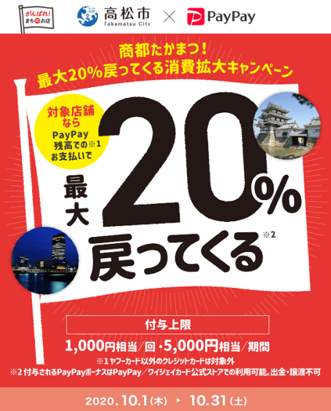 商都たかまつ！最大20％戻ってくる消費拡大キャンペーン｜PayPay
