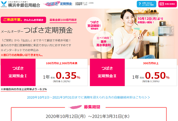 横浜幸銀信用組合 メールオーダー つばさ定期預金