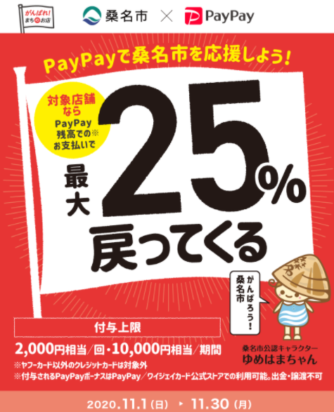 がんばれ桑名！“対象店舗で最大25％”戻ってくるキャンペーン｜PayPay