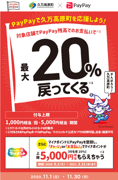 「PayPayで久万高原町を応援しよう！」～対象店舗で最大20％戻ってくるキャンペーン～｜PayPay