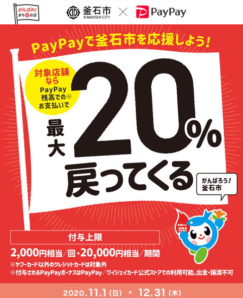 がんばろう釜石！対象店舗で最大20％戻ってくるキャンペーン｜PayPay
