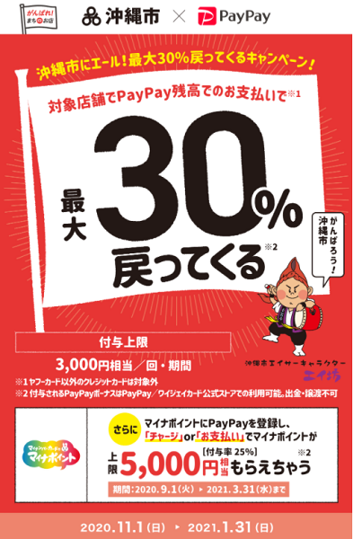 沖縄市にエール！最大30％戻ってくるキャンペーン！｜PayPay