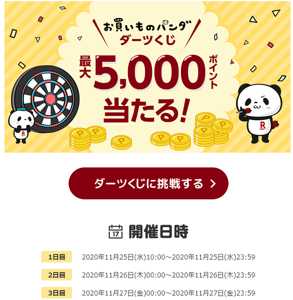 楽天市場：お買いものパンダダーツくじ