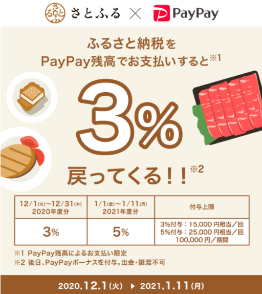 さとふるのふるさと納税で最大3％戻ってくるキャンペーン｜PayPay