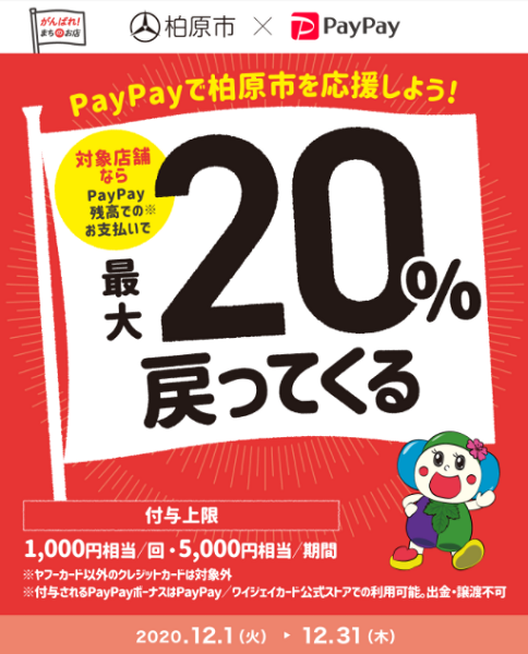 かしわら応援！対象のお店で最大20％戻ってくるキャンペーン｜PayPay