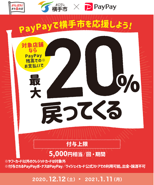 PayPay：がんばれ横手市！最大20%戻ってくるキャンペーン