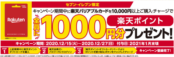 楽天ギフトカード最大10 相当還元 1万円以上購入が要件 12 27まで セブン イレブン 最速資産運用