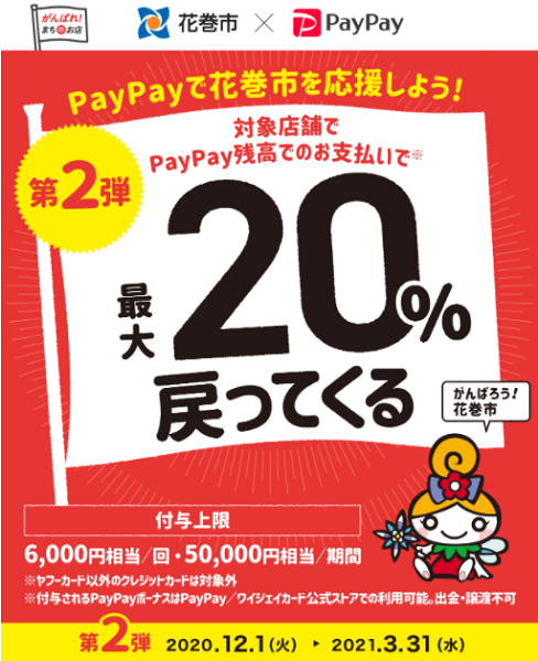 がんばれ花巻！対象店舗で最大20%戻ってくるキャンペーン｜PayPay