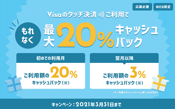 Visaのタッチ決済で最大20％キャッシュバックキャンペーン ｜ クレジットカードならセディナ[Cedyna]