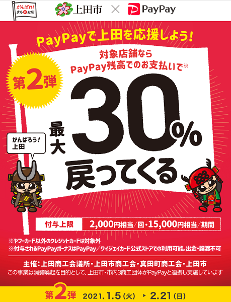 がんばろう上田！最大30％戻ってくるキャンペーン第2弾｜PayPay