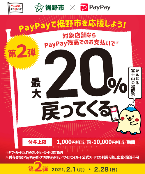 がんばる富士山の裾野市！PayPay対象店舗で最大20％戻ってくるキャンペーン 第2弾！｜PayPay