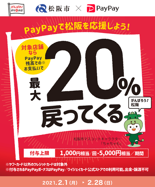 がんばれ松阪！コロナに負けるな！最大20％あげちゃうキャンペーン｜PayPay