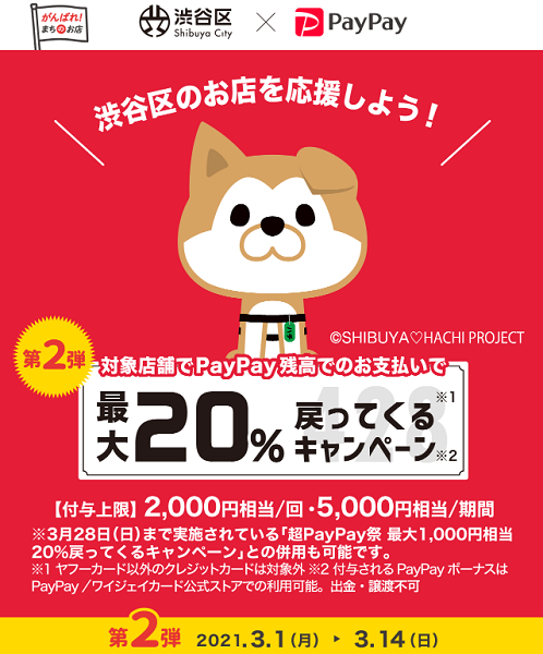 渋谷区のお店を応援しよう！最大20％戻ってくるキャンペーン（第二弾）｜PayPay