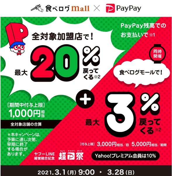 超PayPay祭 食べログモールで超おトクキャンペーン｜PayPay
