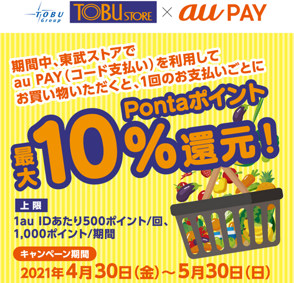 au PAY×東武ストア｜最大10％還元キャンペーン！｜au PAY