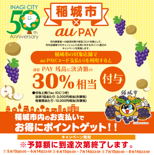 【稲城市×au PAY】稲城市 ×au PAYキャンペーン【2021年8月14日 23:59まで】