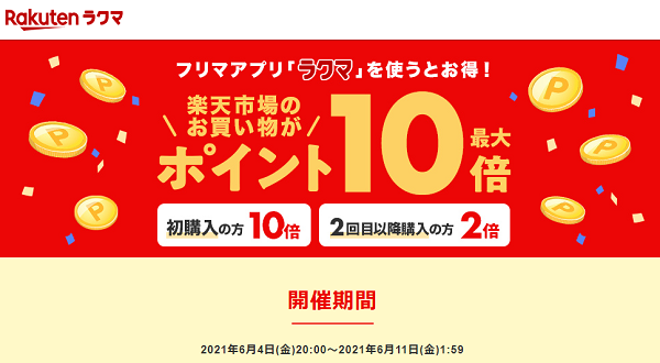 【楽天ラクマ】ラクマで購入で、楽天市場のお買い物がポイント最大10倍