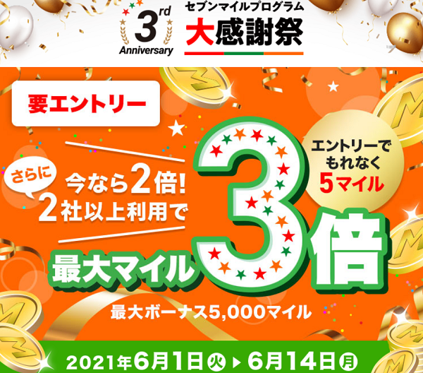 マイルが最大3倍たまる3周年キャンペーン｜セブンマイル