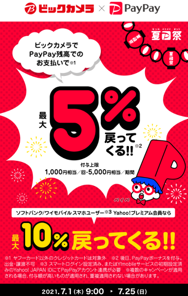 夏のPayPay祭 ビックカメラでおトクキャンペーン｜PayPay