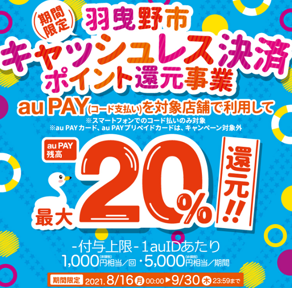 【羽曳野市×au PAY】羽曳野市キャッシュレス決済ポイント還元事業