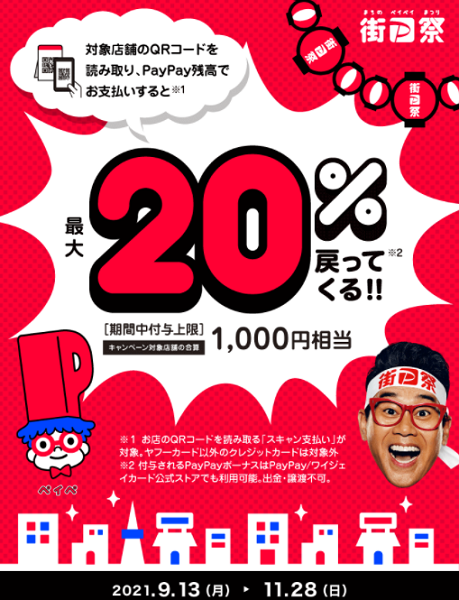 街のお店を応援！最大1,000円相当 20％戻ってくるキャンペーン｜PayPay