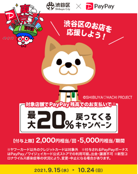 渋谷区のお店を応援しよう！PayPay最大20%戻ってくるキャンペーン｜PayPay