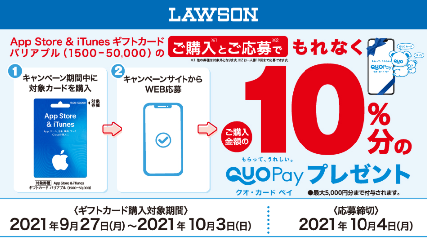 ローソン｜App Store & iTunes ギフトカードご購入で10％分の QUOカードPay プレゼントキャンペーン