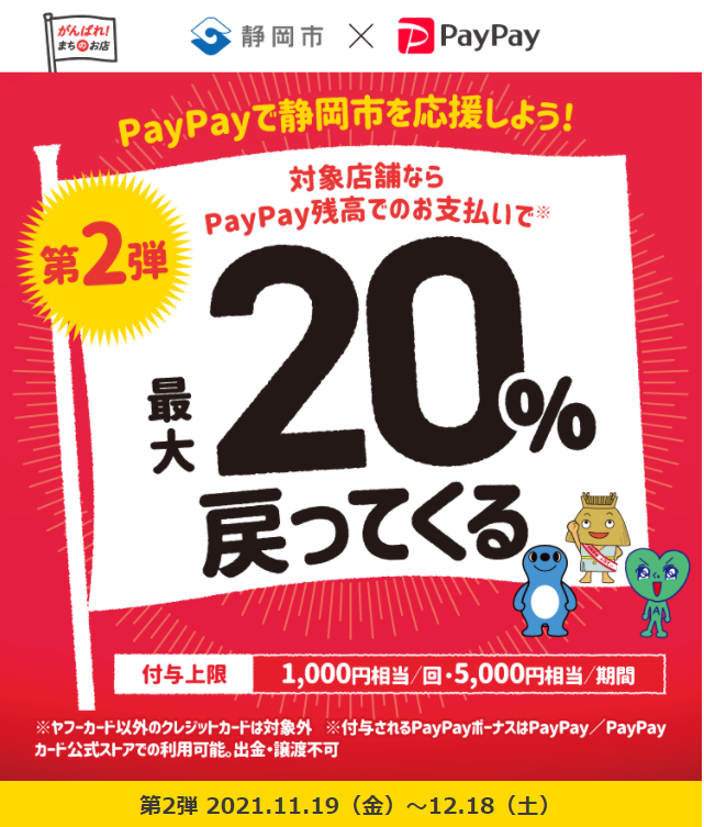 エール静岡！ 対象のお店で最大20％戻ってくるキャンペーン第2弾｜PayPay