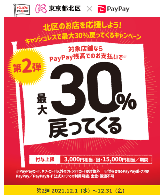 北区のお店を応援しよう！キャッシュレスで最大30％戻ってくるキャンペーン｜PayPay