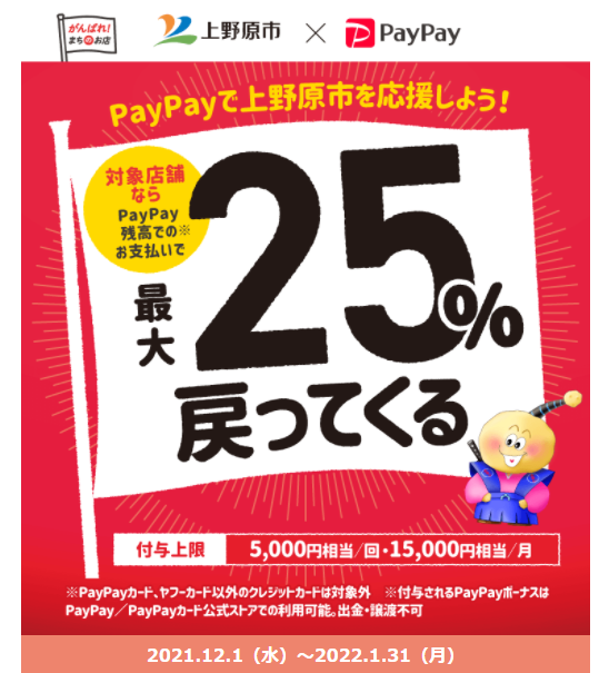ともに頑張ろう上野原！最大25%戻ってくるキャンペーン｜PayPay