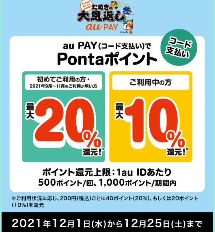 Pontaポイントたまる！ | たぬきの大恩返し冬(コード支払い） | au